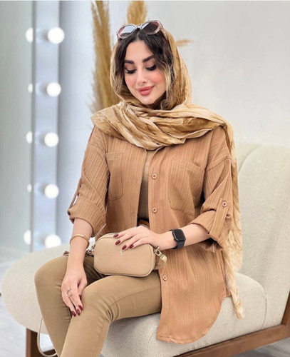 شومیز مانتویی دخترانه جلو دکمه خور/ آستین پاکتی